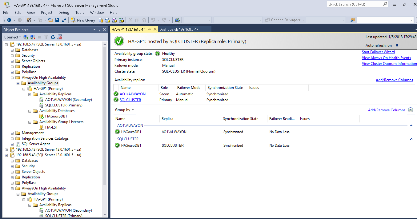 SQL Server 2016 Failover + ALwaysOn