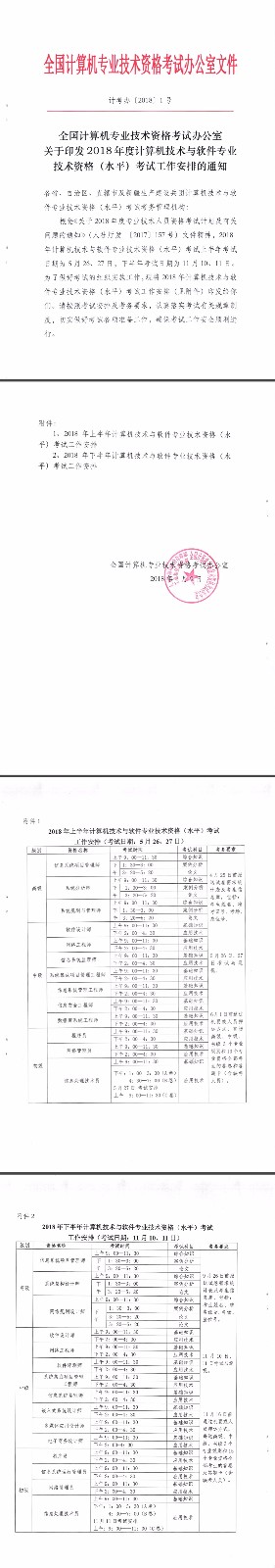 2018年软考全年考试科目、时间安排