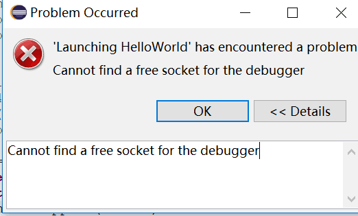 Cannot find a free socket for the debugger