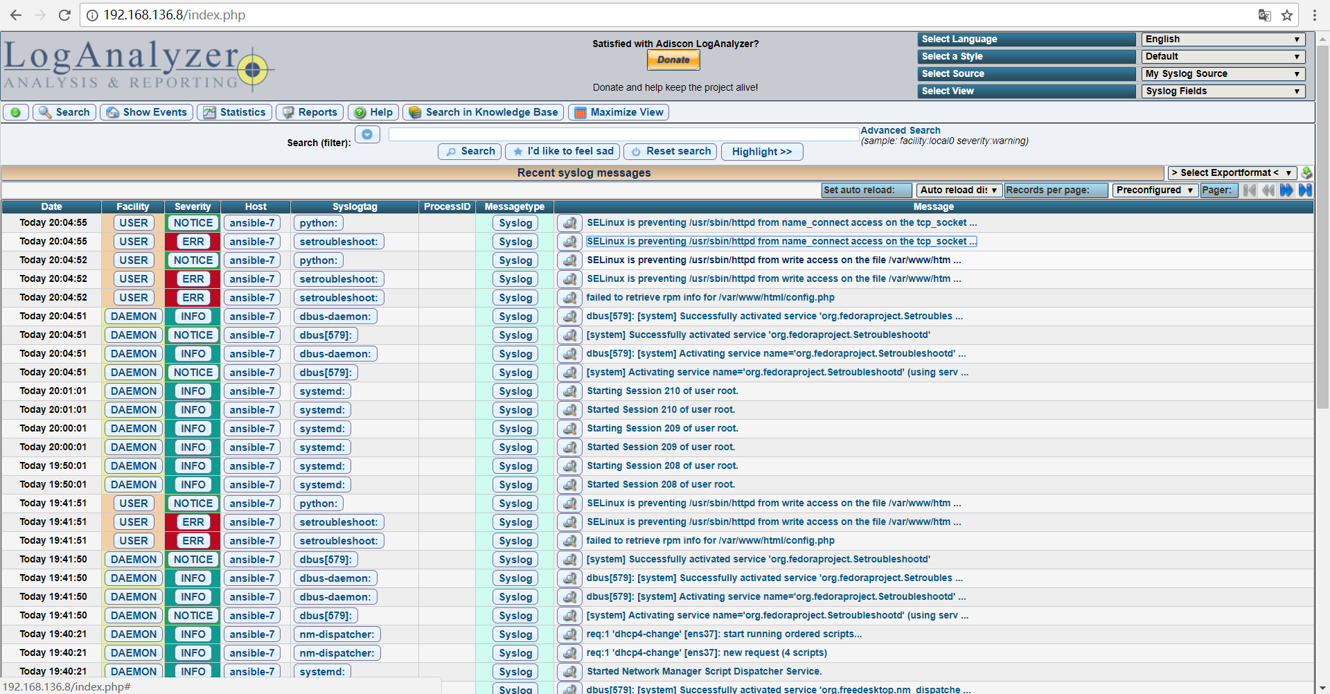 rsyslog（五）实现LAMP，web界面管理日志