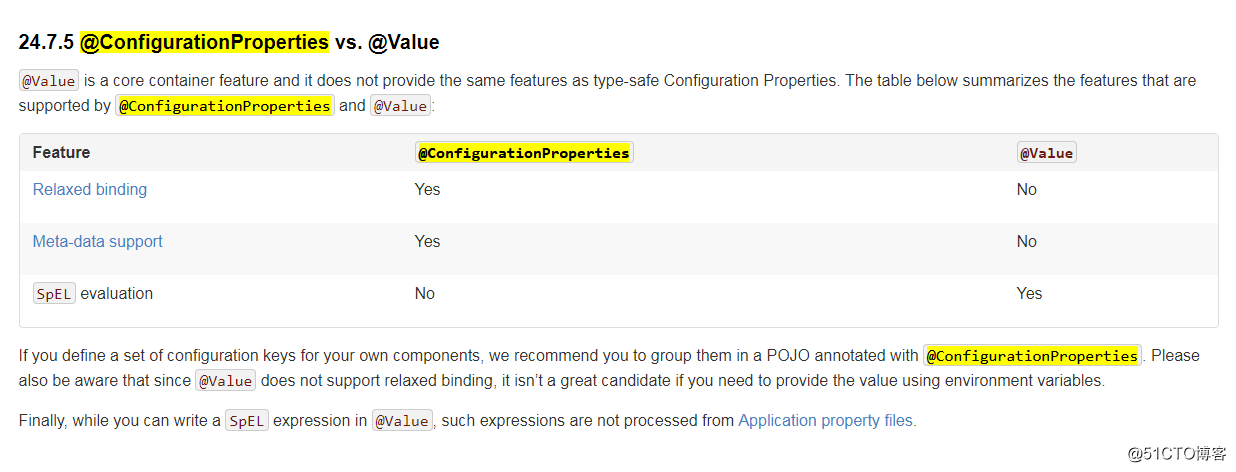 spring boot @ConfigurationProperties vs  @Value