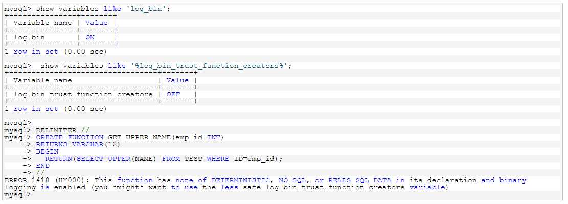 MySQL Err 1418  的原因分析及解决方法