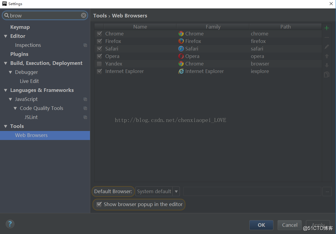 Webstorm sets the shortcut key to open in the default browser