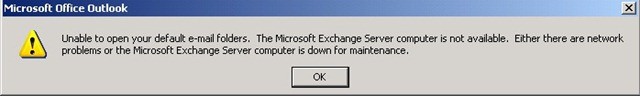 Exchange用户启用Outlook时提示“无法打开默认电子邮件，Exchange服务器不可用”
