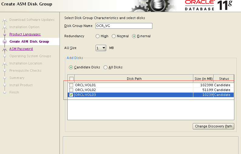 安装 ORACLE GRID 没有显示ASM 磁盘列表