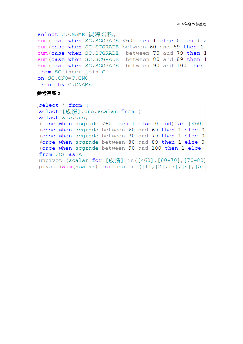 经典的一套SQL面试题及答案