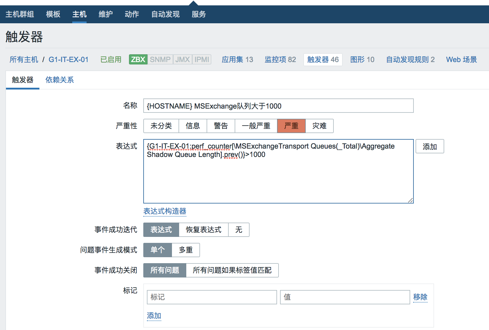 zabbix监控Exchange服务器邮件队列