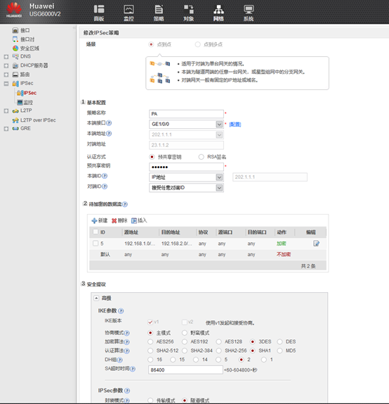 CISCO IOS  与 USG6KV IPSEC ×××