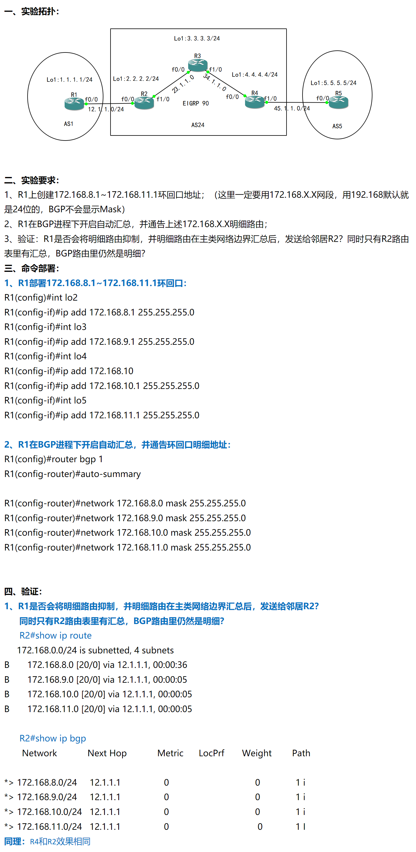 30-高级路由：BGP汇总：实验一