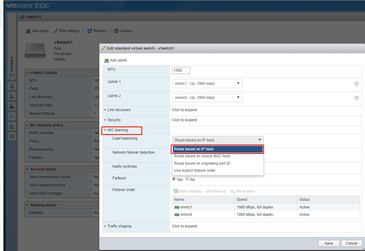 ESXi 6.7交换机做端口聚合Ethernet Channel后网络不通的解决方法