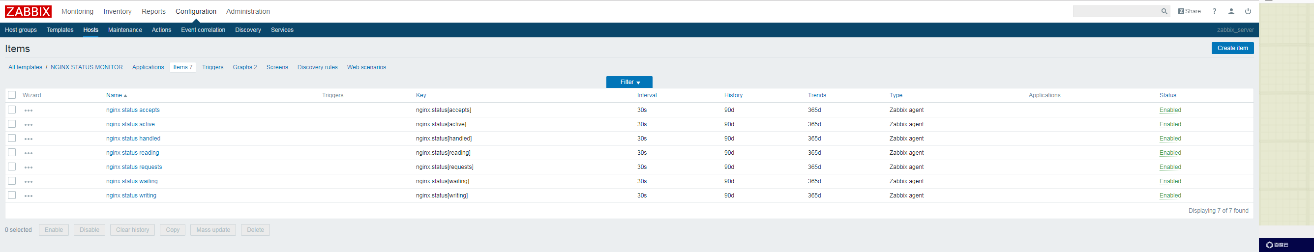 利用zabbix监控nginx status