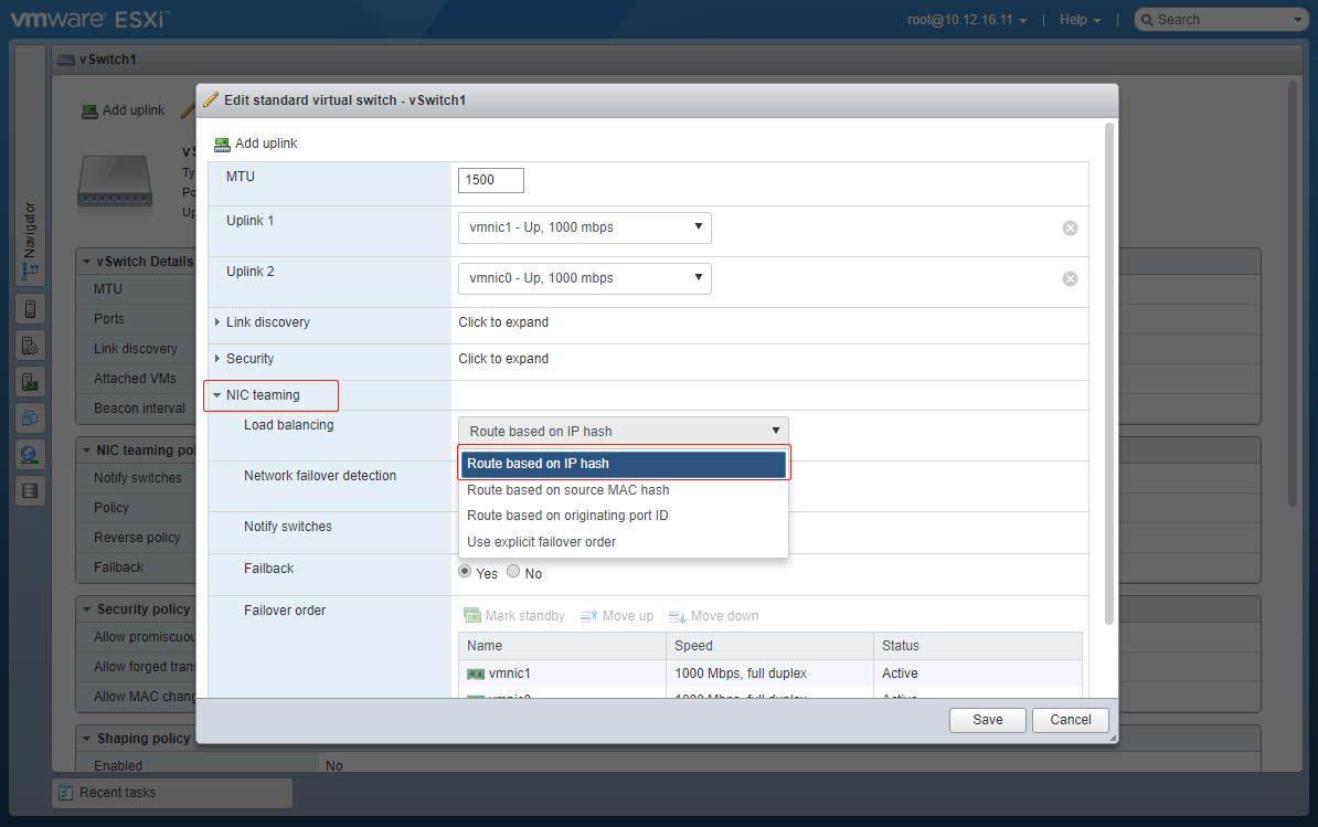 ESXi 6.7交换机做端口聚合Ethernet Channel后网络不通的解决方法