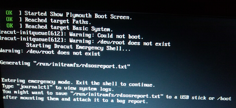 U盘安装centos 7 提示 “Warning: /dev/root does not exist